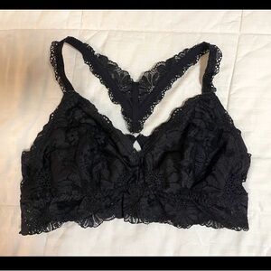 Aerie Bralette XL Black Floral Lace Unpadded Racerback Bra Strappy EUC Pullover